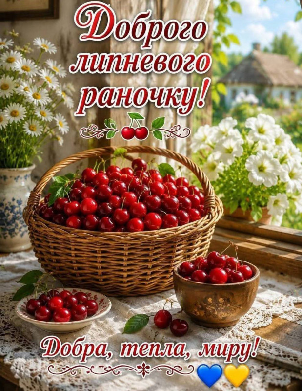 Доброго липневого раночку — побажання з вишнями