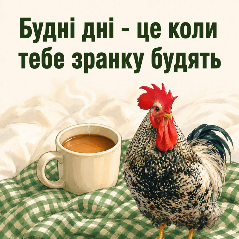 Листівка Будні дні з півником та кавою