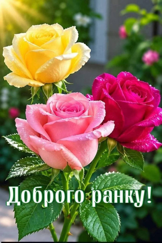 Листівка Доброго ранку з красивими трояндами