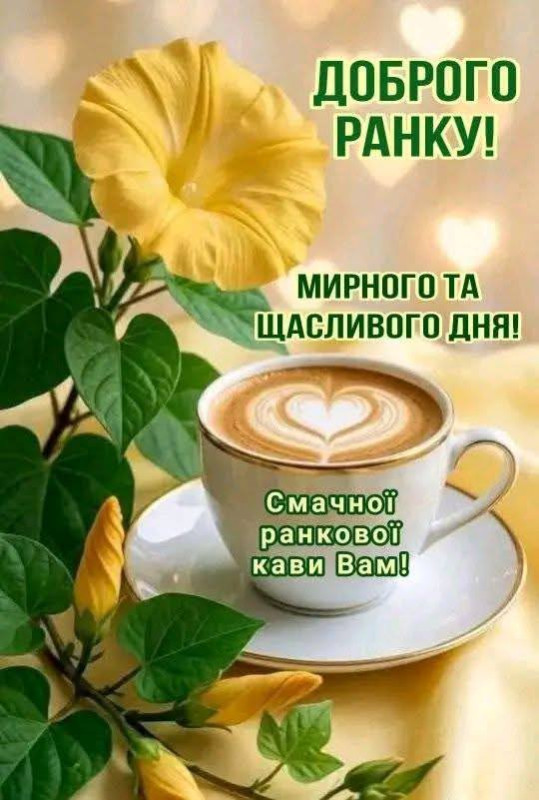 Листівка Доброго ранку: кава та жовта квітка