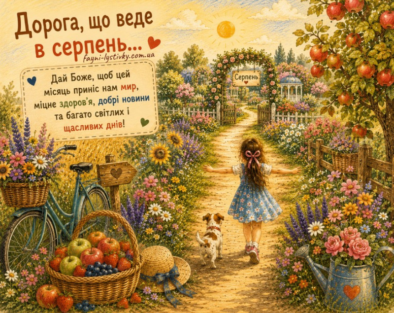 Листівка з початком серпня: побажання миру та добра
