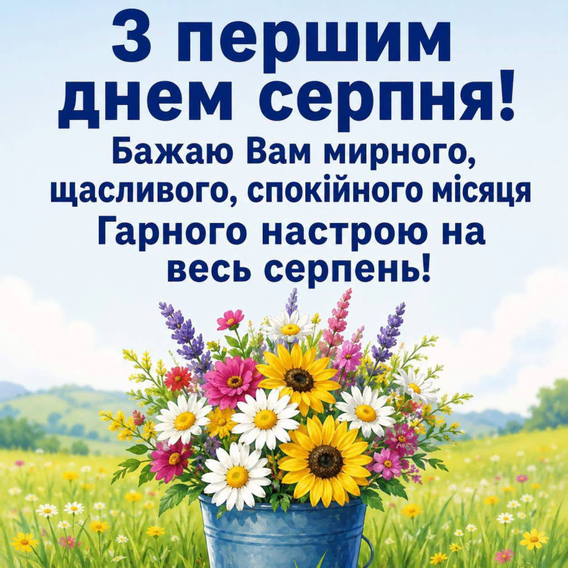 Листівка з першим днем серпня: красиві літні квіти