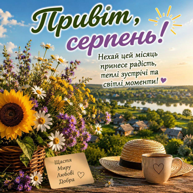 Листівка Привіт, серпень: побажання миру та добра