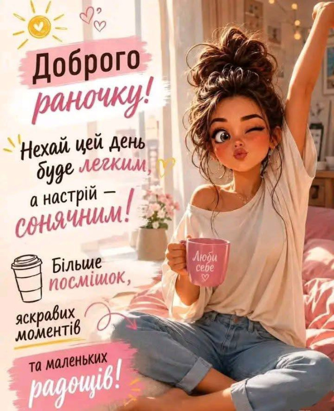 Листівка Доброго ранку: побажання гарного дня та настрою