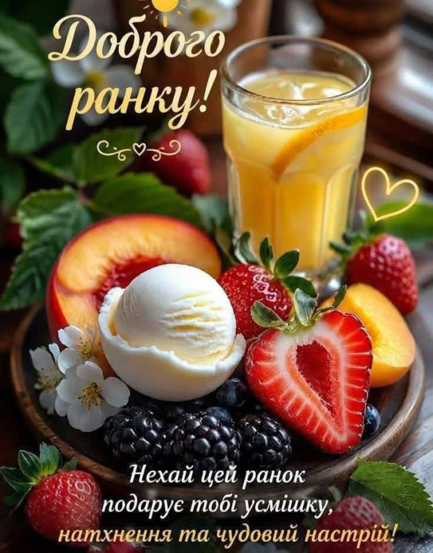 Листівка Доброго ранку: морозиво, ягоди та свіжий сік