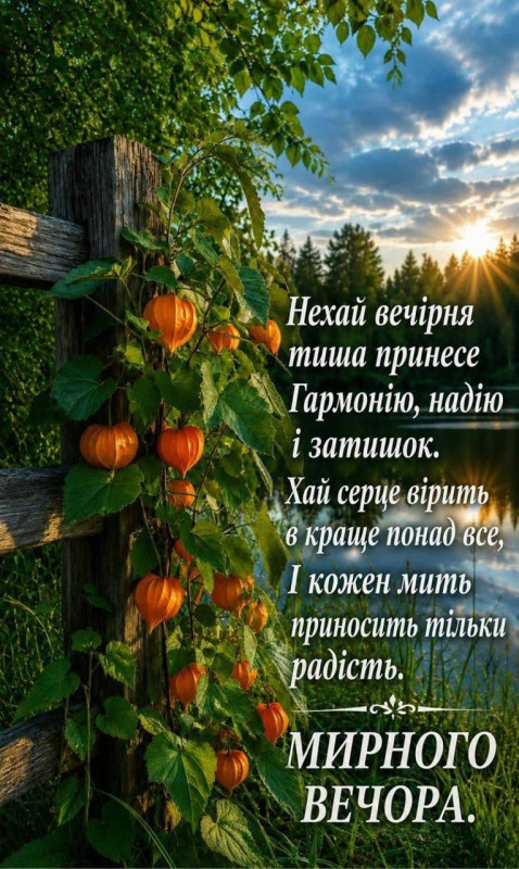Красива вечірня листівка з  побажанням мирного вечора