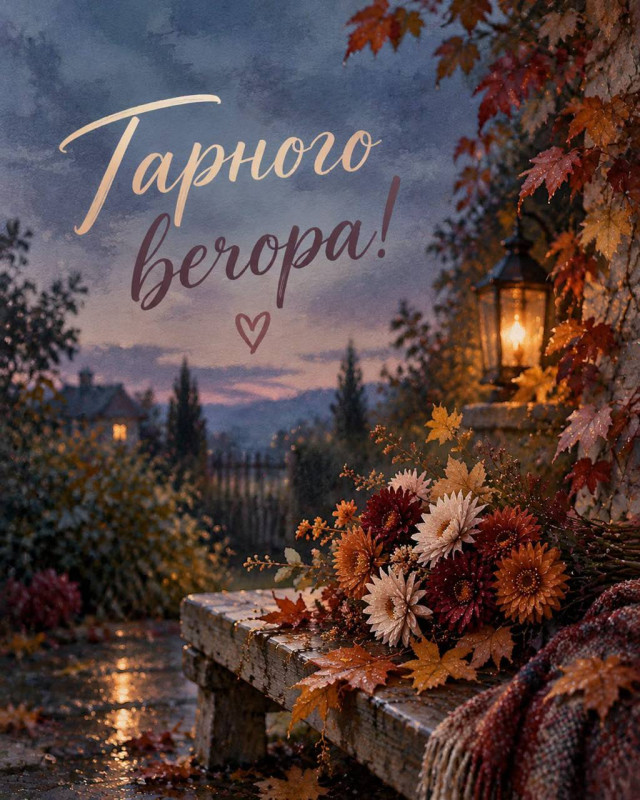 Листівка Гарного вечора з осінніми квітами та затишком