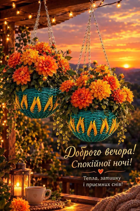 Листівка Доброго вечора та спокійної ночі з квітами