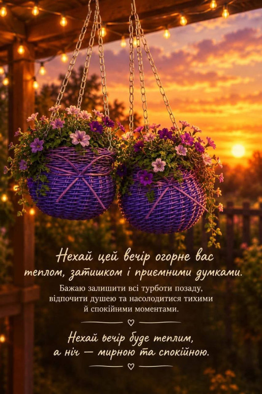 Листівка  з побажанням доброго вечора та мирної ночі.