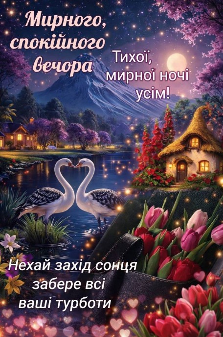 Листівка з побажанням спокійної ночі та мирного вечора