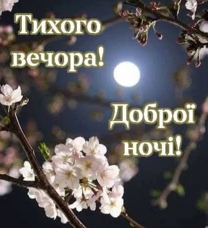 Листівка Тихого вечора та доброї ночі з весняними квітами