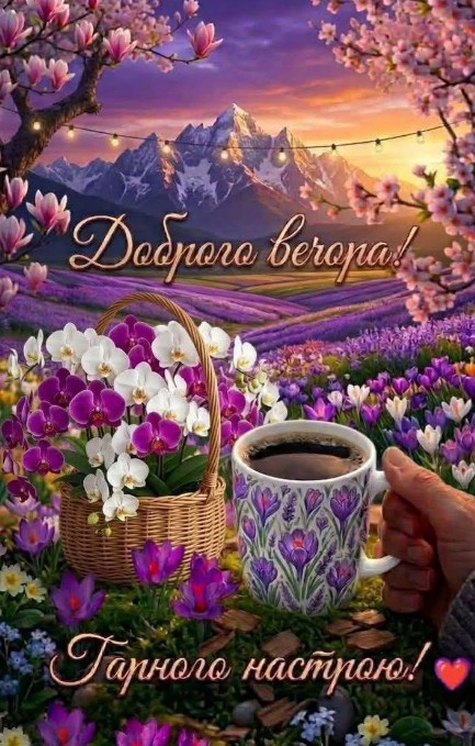 Листівка Доброго вечора та гарного настрою з квітами