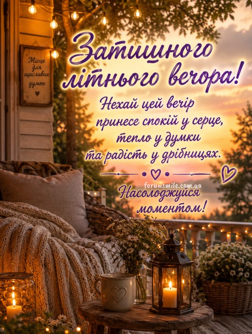 Листівка Затишного літнього вечора — побажання спокою