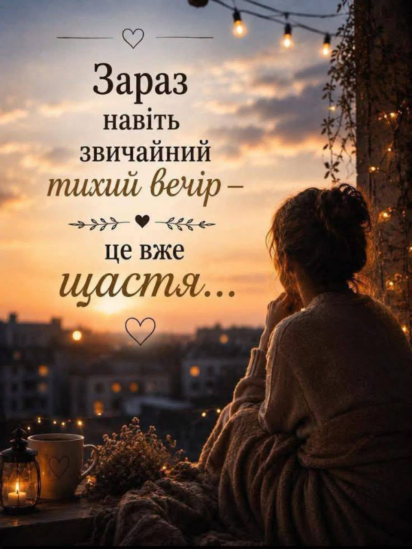 Листівка Тихий вечір — це щастя, з теплим побажанням