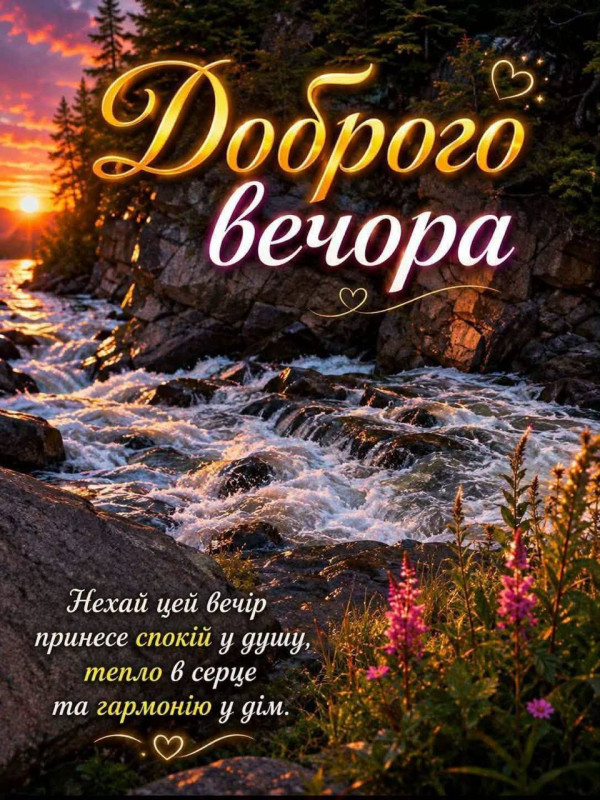 Листівка з побажанням доброго вечора, спокою та затишку.
