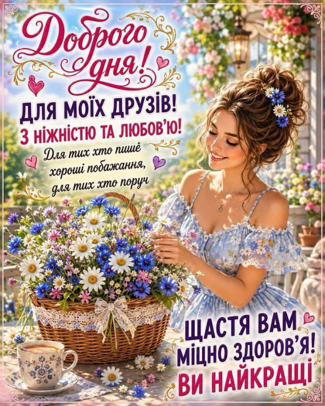 Листівка Доброго дня: ніжні квіти та теплі побажання