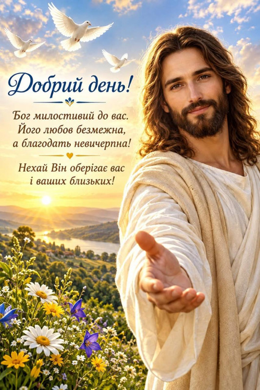Листівка Добрий день, релігійне привітання з Ісусом