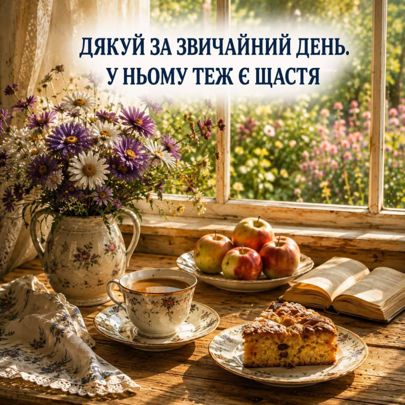 Затишна листівка з побажанням щастя у звичайному дні