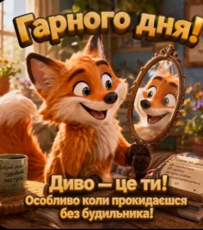 Листівка Гарного дня з милою лисичкою - позитивне побажання