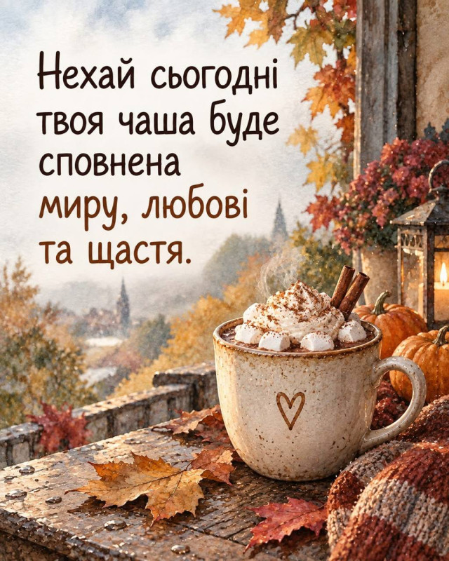 Осіння листівка з побажанням миру, любові та щастя