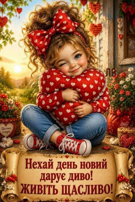 Листівка з побажанням щастя: мила дівчинка з сердечком