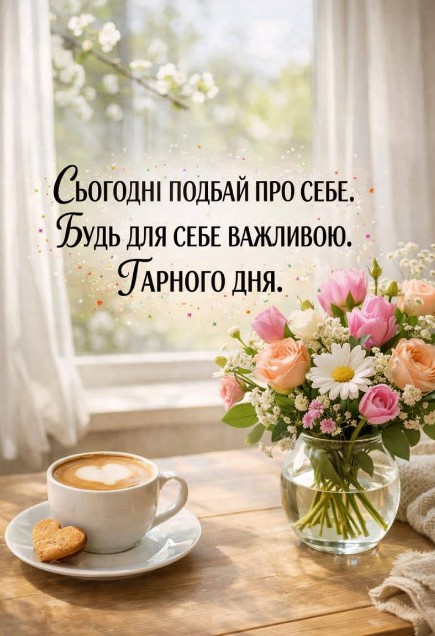 Листівка з побажанням гарного дня та квітами
