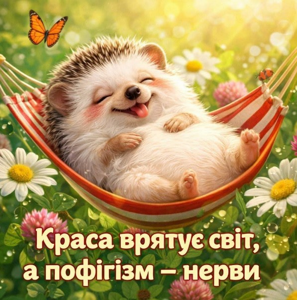 Листівка з милим їжачком у гамаку та смішним написом