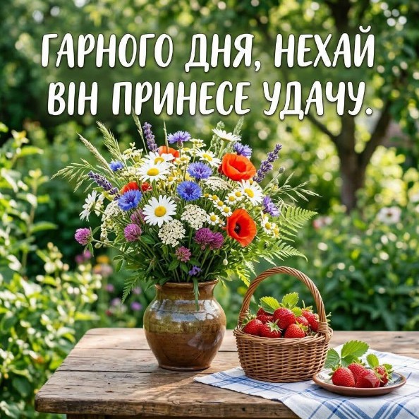 Гарного дня з польовими квітами та полуницею