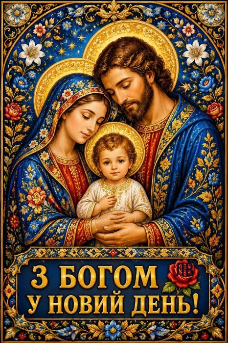 Листівка З Богом у новий день — Свята Родина
