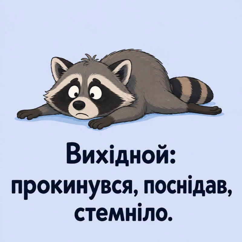 Листівка Вихідний: прокинувся, поснідав, стемніло
