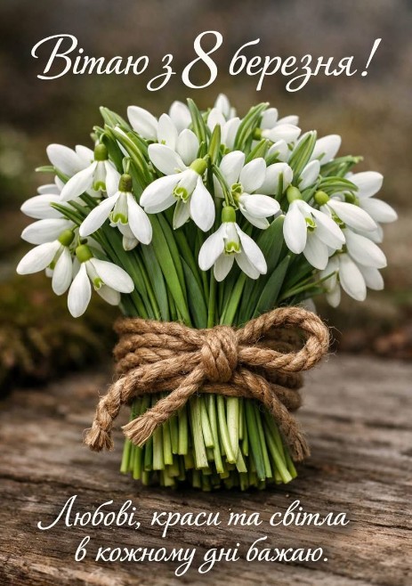 Листівка з 8 Березня: ніжний букет підсніжників