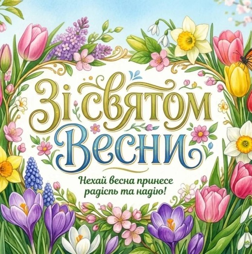 Вітальна листівка Зі святом весни з квітами