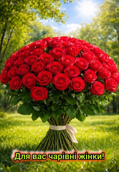 Листівка з великим букетом червоних троянд для жінок