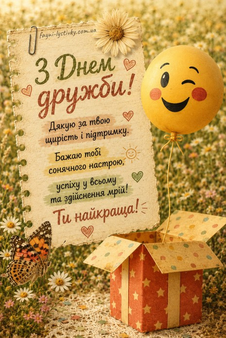 Листівка з Днем дружби: теплі привітання для подруги