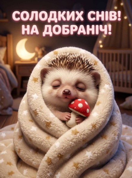 Листівка Солодких снів! На добраніч з милим їжачком