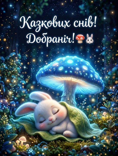 Листівка «Казкових снів! Добраніч!» з милим кроликом