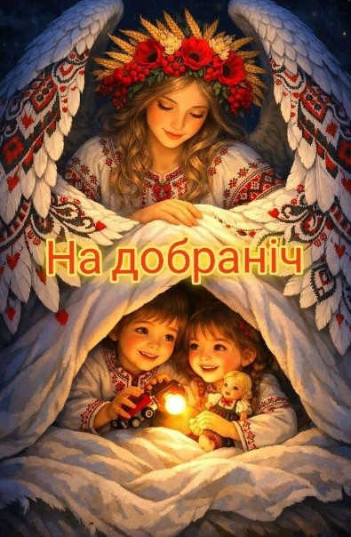 Листівка На добраніч з янголом у вишиванці 