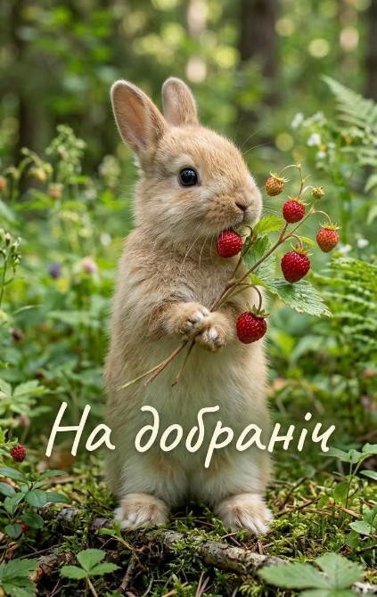 Листівка На добраніч з милим кроликом та суницею