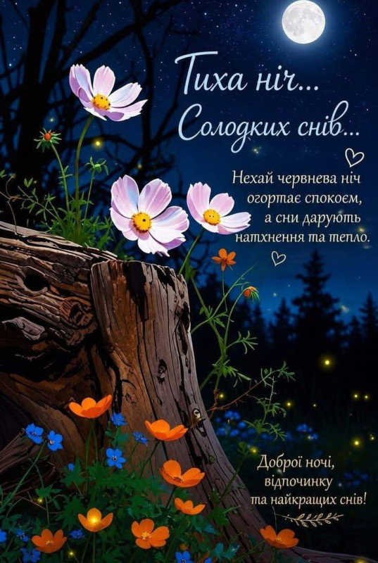 Листівка Тиха ніч та солодких снів