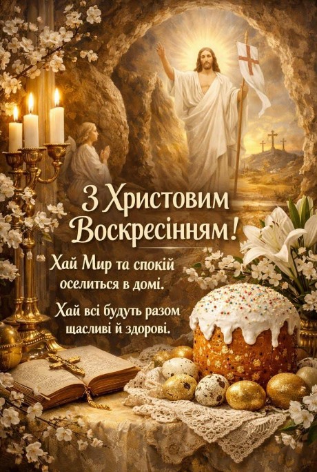Вітальна листівка на Великдень, Христос Воскрес!
