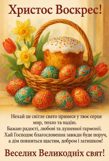 Великодня листівка: Христос Воскрес, паска та писанки