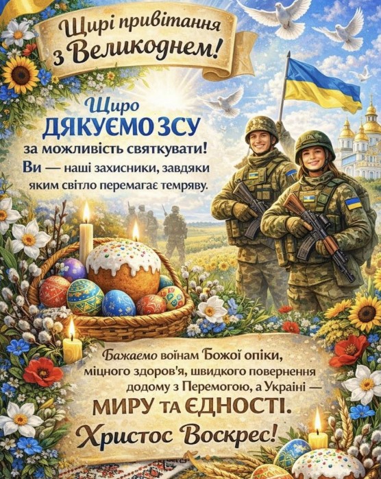 Патріотична листівка з Великоднем: Вітання ЗСУ