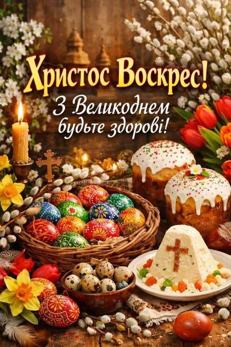 Великодня листівка Христос Воскрес! З Великоднем будьте здорові!