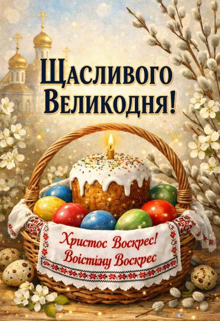 Великодня листівка з паскою та писанками – Щасливого Великодня