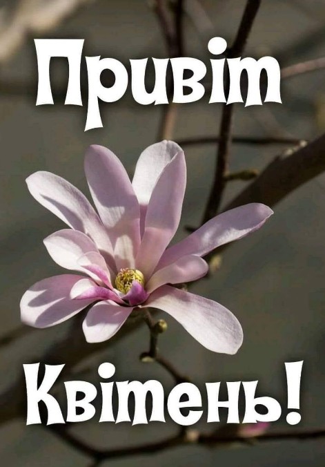 Листівка Привіт Квітень: весняне привітання з магнолією