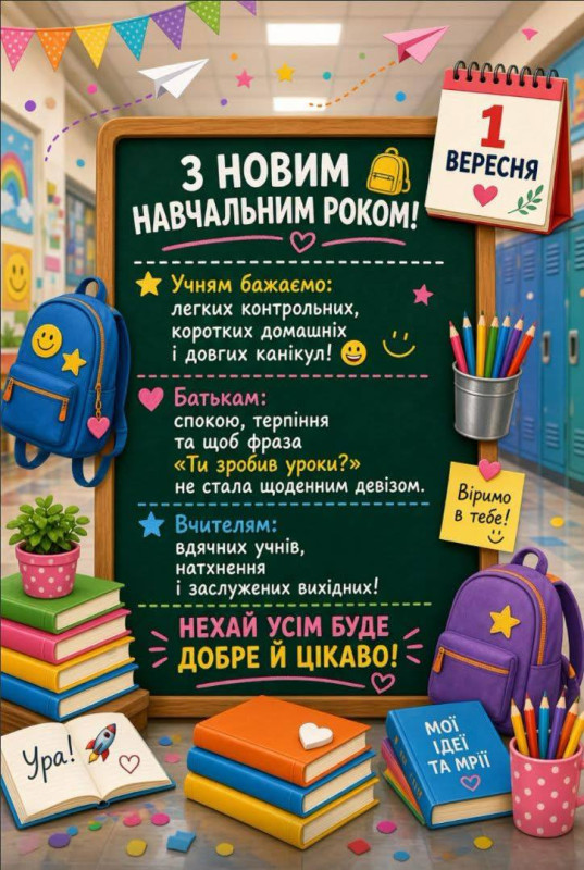 Листівка на 1 Вересня - З новим навчальним роком