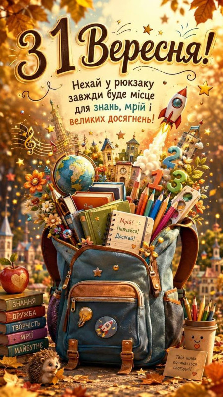 Листівка з 1 вересня: шкільний рюкзак та мрії
