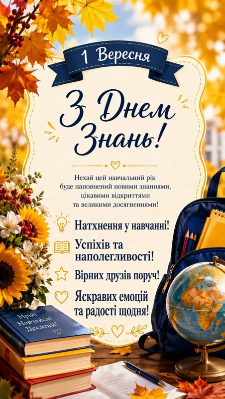 Вітальна листівка на 1 Вересня — День знань