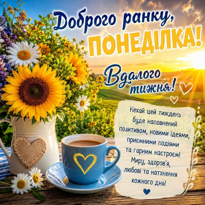 Листівка Доброго ранку понеділка — побажання гарного тижня