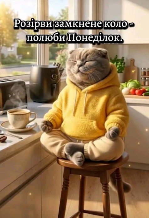 Листівка Полюби понеділок з котом у худі 